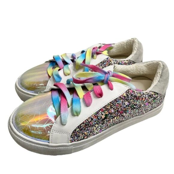 Steve Madden Girls Sneakers Jrize Sz 5 Multicolor Sequin Detailed Lace Up Style - Picture 1 of 11